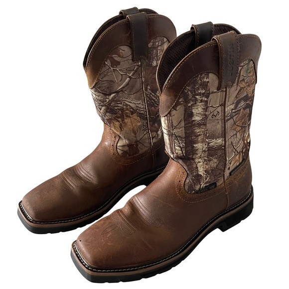 Justin Men's Size 8.5D Camo Western Work Boots AC1003 Square Toe Leather - Picture 1 of 16
